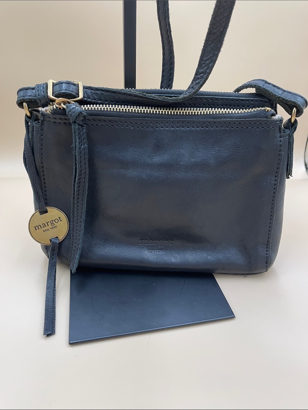 Margot New York Subtle Leather Crossbody Purse with Gold Hardware